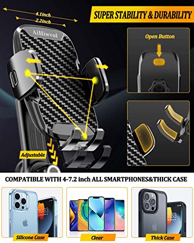 AiHiwvol Phone Holder for Car [Longer Steel Hook] Air Vent Car Phone Mount Universal Extension Arm Cell Phone Holder Car Vent Hands Free Clamp [Thick Case Friendly] Compatible with All Smartphones