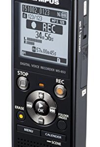 Olympus WS-853 black voice recorder with true stereo mic, 8GB, 110 hours battery life, voice balance, direct USB connection, with MP3 file format.