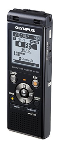 Olympus WS-853 black voice recorder with true stereo mic, 8GB, 110 hours battery life, voice balance, direct USB connection, with MP3 file format.