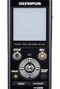 Olympus WS-853 black voice recorder with true stereo mic, 8GB, 110 hours battery life, voice balance, direct USB connection, with MP3 file format.