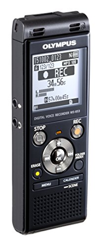 Olympus WS-853 black voice recorder with true stereo mic, 8GB, 110 hours battery life, voice balance, direct USB connection, with MP3 file format.