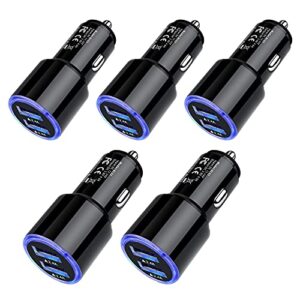 car charger adapter, 5pack 4.8a dual port fast charge car phone charger usb lighter plug cigarette charger for iphone 14 13 12 11 pro max 10 se xr xs x 8 7 6 6s,samsung galaxy s22 s21 s20 s10 s9 s8