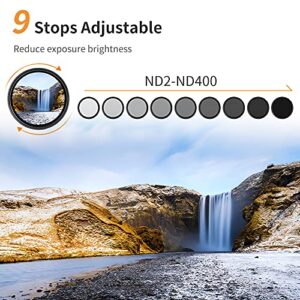 K&F Concept 62mm Variable ND2-ND400 ND Lens Filter (1-9 Stops) for Camera Lens, Adjustable Neutral Density Filter with Microfiber Cleaning Cloth (B-Series)