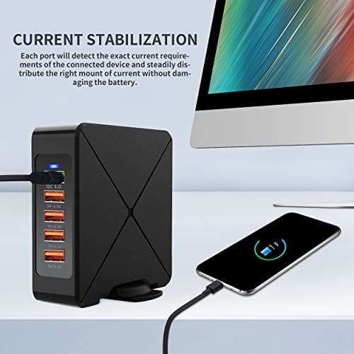 Wyssay 60W 5-Port USB Power Charger, USB Charging Station - Multi Charger,USB Fast Charger Compatible with iPhone 13/12 Mini/11/Xs/XR/X/8 Plus/7/6s/5/iPad