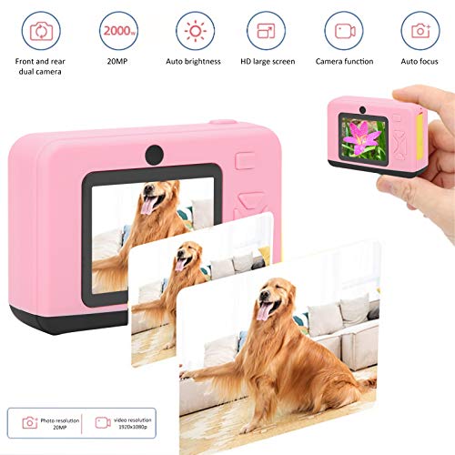 Aoutecen Anti‑Drop Children Camera, Cute Look 2.0in 20MP HD Anti‑Drop IPS Screen Children Camera with Large Capacity Battery for Gift(Pink)