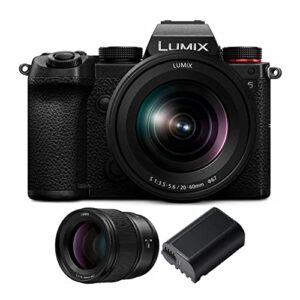 panasonic lumix s5 4k mirrorless full-frame l-mount camera with 20-60mm lens and lumix s series 85mm f/1.8 and extra dmw-blk22 battery bundle (3 items)