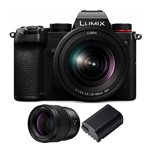 Panasonic LUMIX S5 4K Mirrorless Full-Frame L-Mount Camera with 20-60mm Lens and LUMIX S Series 85mm f/1.8 and Extra DMW-BLK22 Battery Bundle (3 Items)