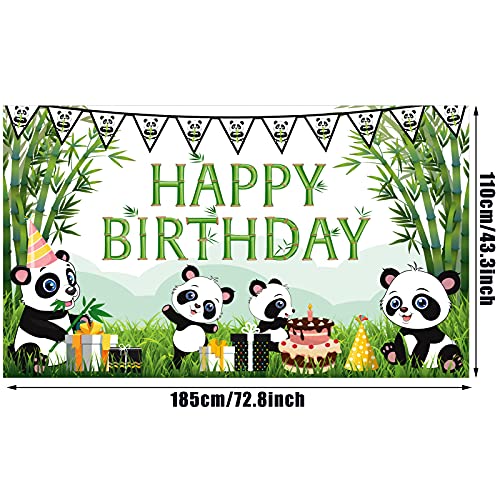 Cartoon Panda Happy Birthday Backdrop Green Bamboo Panda Theme Baby Shower Photo Background Kids Children Newborn Birthday Party Decorations Cake Table Decorations