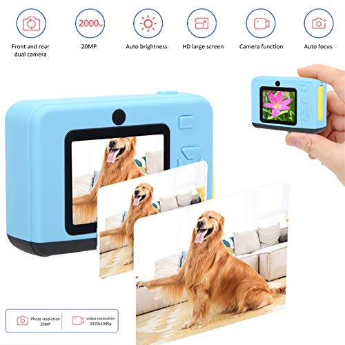 Aoutecen Anti‑Drop Children Camera, Cute Look 2.0in 20MP HD Anti‑Drop IPS Screen Children Camera with Large Capacity Battery for Gift(Blue)