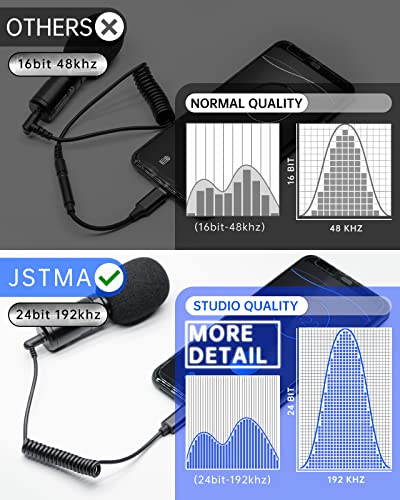 jstma USB-C Microphone-Adapter - 3.5mm TRS to Type C Video Mic Cable with 24bit 192kHz ADC - Compatible with Samsung Android Phones and RODE VideoMicro - Not for Action Cameras with i2s Mic Input