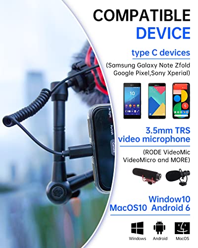 jstma USB-C Microphone-Adapter - 3.5mm TRS to Type C Video Mic Cable with 24bit 192kHz ADC - Compatible with Samsung Android Phones and RODE VideoMicro - Not for Action Cameras with i2s Mic Input