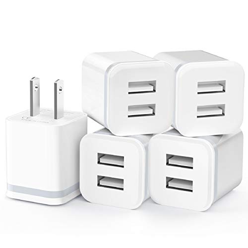 LUOATIP USB Wall Charger, 5-Pack 2.1A/5V Dual Port USB Cube Power Adapter Charger Plug Charging Block Replacement for iPhone Xs/XR/X, 8/7/6 Plus, Samsung, HTC, LG, Moto, Android Phones