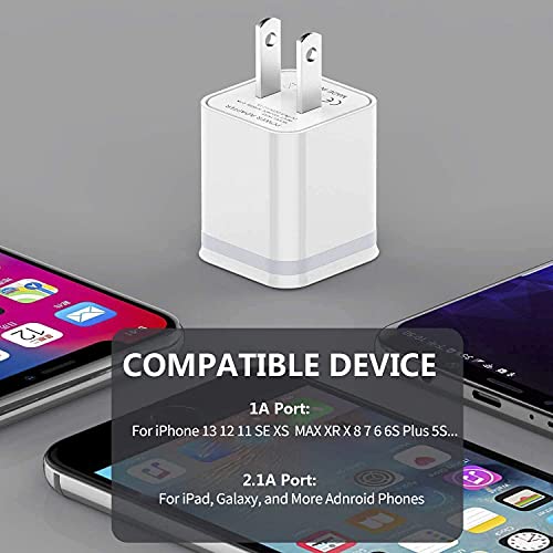 LUOATIP USB Wall Charger, 5-Pack 2.1A/5V Dual Port USB Cube Power Adapter Charger Plug Charging Block Replacement for iPhone Xs/XR/X, 8/7/6 Plus, Samsung, HTC, LG, Moto, Android Phones