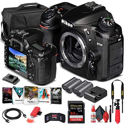 Nikon D7500 DSLR Camera (Body Only) (1581) + 64GB Memory Card + Case + Corel Photo Software + EN-EL 15 Battery + Card Reader + HDMI Cable + Deluxe Cleaning Set + Flex Tripod + Memory Wallet (Renewed)