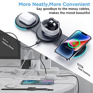 Wireless Charging Station, 3 in 1 Foldable Fast Wireless Charger Pad [Compatible with Magsafe Charger] for iPhone 14/Pro/Max/Plus/13/12 Series, AirPods 3/2/Pro, Apple Watch/iWatch - Black