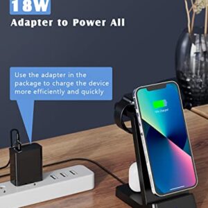 Wireless Charging Station,Wireless Charger Compatible with iPhone 14 Pro Max/13/12/11/X/8 Plus, 3 in 1 Fast Charging Stand Dock for Airpods 1/2/Pro, Apple Watch Series(with Adapter)