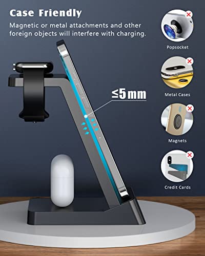 Wireless Charging Station,Wireless Charger Compatible with iPhone 14 Pro Max/13/12/11/X/8 Plus, 3 in 1 Fast Charging Stand Dock for Airpods 1/2/Pro, Apple Watch Series(with Adapter)