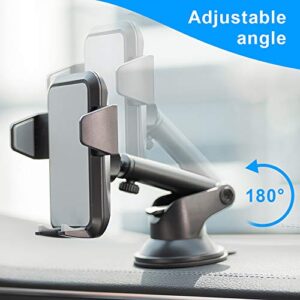 KLKE Car Phone Holder,Universal Cell Phone Holder for Car,Strong Suction Cup Dashboard Windshield Mount with Quick Release Landscape Portrait Mode for iPhone、Samsung Galaxy、LG...