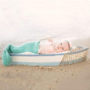 M&G House Newborn Photography Prop Mermaid Outfit Baby Photo Props Handmade Crochet Mermaid Tail Outfit Baby Mermaid Costume Set Headband Bra Tail(Aquamarine)