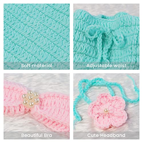 M&G House Newborn Photography Prop Mermaid Outfit Baby Photo Props Handmade Crochet Mermaid Tail Outfit Baby Mermaid Costume Set Headband Bra Tail(Aquamarine)