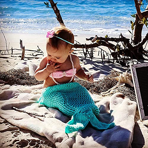 M&G House Newborn Photography Prop Mermaid Outfit Baby Photo Props Handmade Crochet Mermaid Tail Outfit Baby Mermaid Costume Set Headband Bra Tail(Aquamarine)