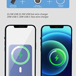 DEKSMO Wireless Power Bank 10000mAh Fast Charging,Slim Magnetic Portable Charger USB C PD 22.5W,Small LED Display QC3.0 External Battery Pack for iPhone 13/12/11/10 Pro Max/Mag-Safe/Samsung/Phones