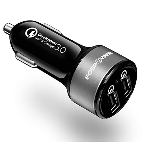 FosPower USB Car Charger UL Listed 36W Fast Charging Qualcomm 3.0 Quick Charge Dual USB Smart Ports with LED Light Compatible with iPhone 14 Pro Max, Google Pixel 6, Samsung Galaxy S22, and More