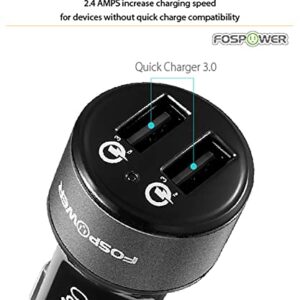 FosPower USB Car Charger UL Listed 36W Fast Charging Qualcomm 3.0 Quick Charge Dual USB Smart Ports with LED Light Compatible with iPhone 14 Pro Max, Google Pixel 6, Samsung Galaxy S22, and More