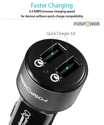 FosPower USB Car Charger UL Listed 36W Fast Charging Qualcomm 3.0 Quick Charge Dual USB Smart Ports with LED Light Compatible with iPhone 14 Pro Max, Google Pixel 6, Samsung Galaxy S22, and More