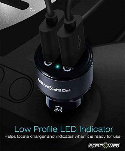 FosPower USB Car Charger UL Listed 36W Fast Charging Qualcomm 3.0 Quick Charge Dual USB Smart Ports with LED Light Compatible with iPhone 14 Pro Max, Google Pixel 6, Samsung Galaxy S22, and More