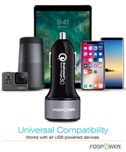 FosPower USB Car Charger UL Listed 36W Fast Charging Qualcomm 3.0 Quick Charge Dual USB Smart Ports with LED Light Compatible with iPhone 14 Pro Max, Google Pixel 6, Samsung Galaxy S22, and More