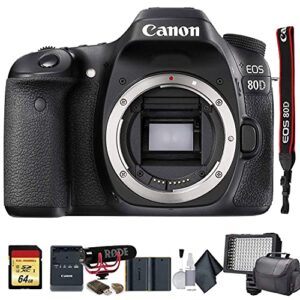canon eos 80d dslr camera (1263c004) w/bag, extra battery, led light, mic, filters and more – advanced bundle (renewed)