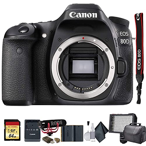 Canon EOS 80D DSLR Camera (1263C004) W/Bag, Extra Battery, LED Light, Mic, Filters and More - Advanced Bundle (Renewed)