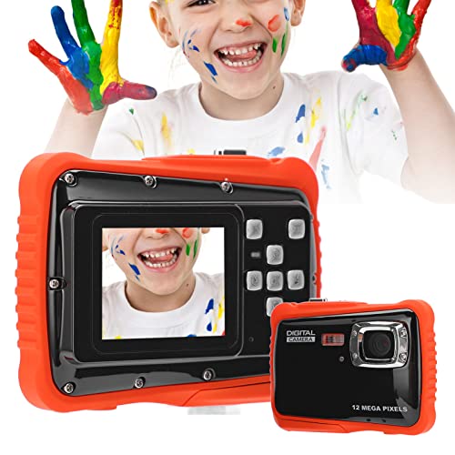 SNOQ Kids Digital Camera, 12MP 2 Inch 9.8 Feet Waterproof HD Digital Video Camera with Flash Light, Cute ABS Material Durable Children Teens Camera for Kids Boys Girls Birthday Gift(Black)