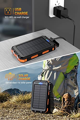 Power Bank,Solar Charger,36800mAh 5V3.1A QC 3.0 Dual 2 USB Port Built-in Powerful Flashlight IPX7 Waterproof Dustproof Shockproof(Orange)