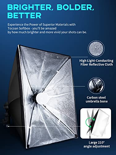 Tocoan Softbox Photography Lighting Kit, 2packs 27 x 20 inches Photo Studio Equipment & Continuous Lighting System with 85W 3000K-7500K LED Bulbs for Video Recording, Portrait Product Photo Shoot
