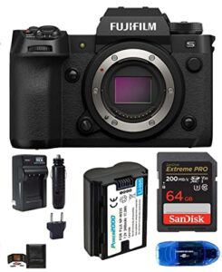 fujifilm x-h2s mirrorless digital camera body bundle, includes: sandisk 64gb extreme pro sdxc memory card, spare battery, ac/dc travel charger and more (6 items)
