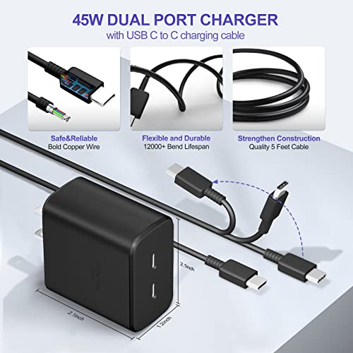 45W Super Fast Charger Type C, Dual USB C Charger 25W+25W PD/PPS for Samsung Galaxy S23 ultra/S23+/S23/S22 Ultra /S22 /S22+/S21/Note 20, Galaxy Tab S8/S8 Ultra,iPhone 14/13 Pro Max, iPad, Pixel