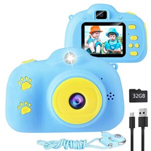 kids camera 1080p hd digital video 8mp camera 2-inch ips screen selfie micro camera with 32gb sd card rechargeable children camera birthday new year toy gifts (blue)