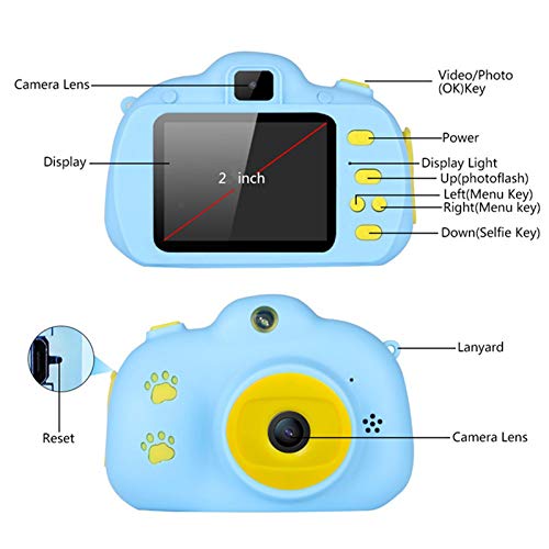 Kids Camera 1080p Hd Digital Video 8mp Camera 2-inch IPS Screen Selfie Micro Camera with 32gb Sd Card Rechargeable Children Camera Birthday New Year Toy Gifts (Blue)