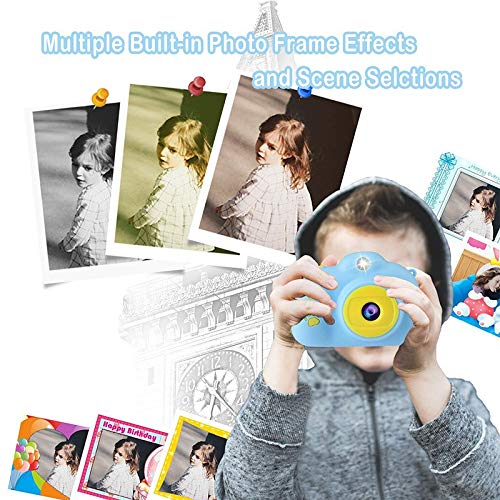 Kids Camera 1080p Hd Digital Video 8mp Camera 2-inch IPS Screen Selfie Micro Camera with 32gb Sd Card Rechargeable Children Camera Birthday New Year Toy Gifts (Blue)