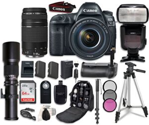 canon eos 5d mark iv digital slr camera bundle with ef 24-105mm f/4l is ii usm lens + canon ef 75-300mm iii lens + 500mm preset lens + professional accessory bundle (15 items)