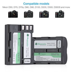Powerextra EN-EL3E 2X EN-EL3E Battery & Charger Compatible with Nikon D50, D70, D70s, D80, D90, D100, D200, D300, D300S, D700 D900 Digital Cameras (Free Car Charger Available)