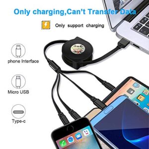 Multi Retractable Charging Cable 4-in-1 Multi Charger Cord 4A USB Cable Fast Charging Cable with 2 * IP/Type C/Micro USB Ports for Phone 14 13 12 Xs Xr X 8 7/Tablets/Samsung Galaxy/Pixel/Sony [2Pack]