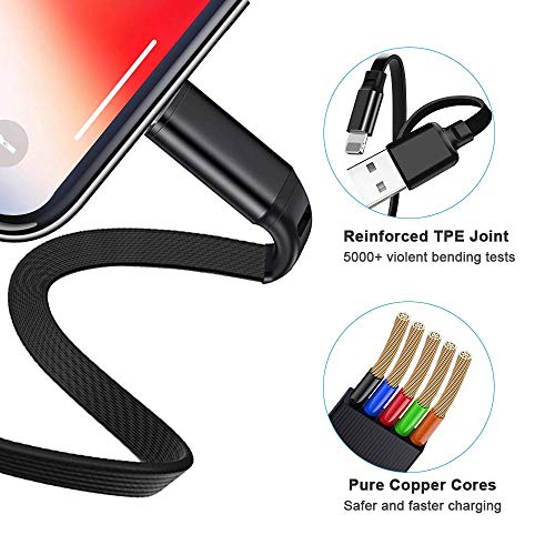 Multi Retractable Charging Cable 4-in-1 Multi Charger Cord 4A USB Cable Fast Charging Cable with 2 * IP/Type C/Micro USB Ports for Phone 14 13 12 Xs Xr X 8 7/Tablets/Samsung Galaxy/Pixel/Sony [2Pack]