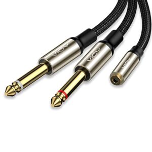 vioy 3.5mm to dual 1/4 inch audio splitter cable, gold plated 1/8″ trs female to dual quarter inch 6.35mm ts mono male plug braided stereo breakout cable 35cm/13.8inch