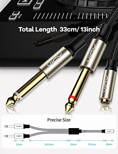 VIOY 3.5mm to Dual 1/4 Inch Audio Splitter Cable, Gold Plated 1/8" TRS Female to Dual Quarter Inch 6.35mm TS Mono Male Plug Braided Stereo Breakout Cable 35cm/13.8inch