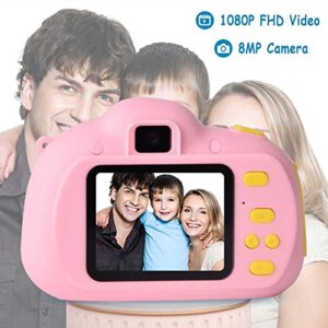 Kids Camera 1080p Hd Digital Video 8mp Camera 2-inch IPS Screen Selfie Micro Camera with 32gb Sd Card Rechargeable Children Camera Birthday New Year Toy Gifts (Pink)