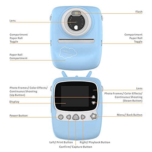 Vbestlife Instant Print Camera, 18 MP 2.4inch IPS Display Kids Digital Selfie Camera, Dual Lens Video Recorder, Built in Microphone and Speakers (Blue)