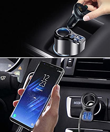 4 in 1 USB C Car Charger, 48W Multi USB Cigarette Lighter Adapter, Socket Splitter with 3 USB Ports, 12V/24V Dual USB Type C PD Fast Car Charger Adapter for iPhone 14/13/12/11,iPad,Samsung,LG,GPS